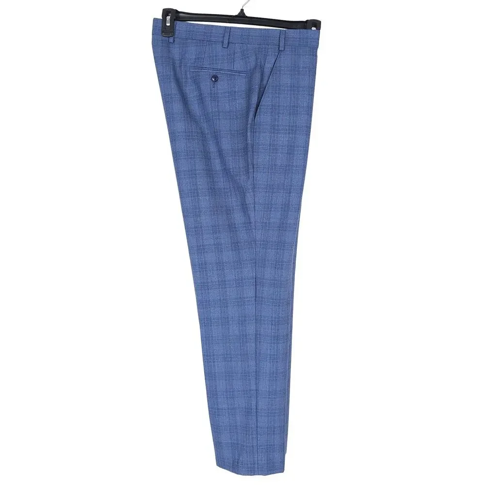 Michael Kors Mens Classic Fit 2 Piece Suit 42R 34x32 Blue Plaid Stretch Wool NWT
